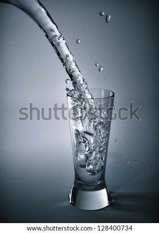 Pure stream of water pouring into a glass