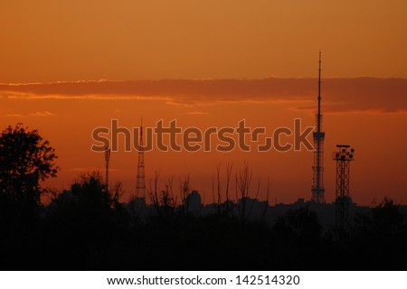 City silhouette in warm sunset light