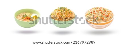 Flying noodles in bowl collection isolated on white background. Foto d'archivio © 