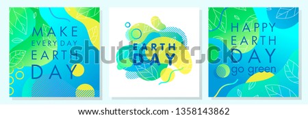 Set of Earth Day posters with bright gradient backgrounds,liquid shapes,tiny leaves and geometric elements.Earth Day layouts perfect for prints, flyers,covers,banners design and more.Eco concepts.