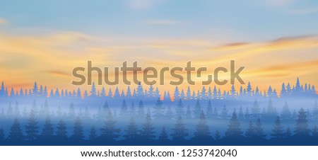 Fantasy on the theme of the northern landscape, a bright sunset in the Siberian taiga, vector illustration, EPS10