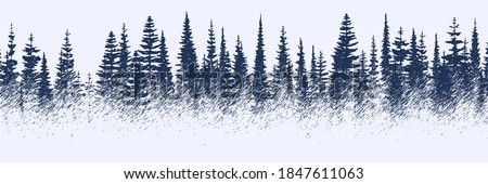 Vector sketch, banner. Forest, imitation of a pencil drawing.