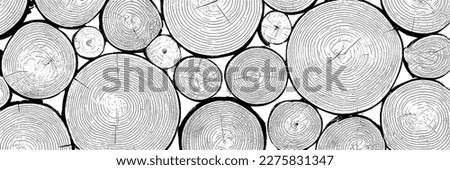 Log cut, vector banner. Tree rings pattern, shades of gray.