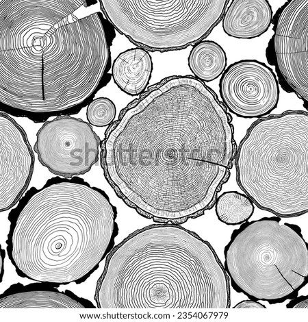 Seamless pattern, log cut, tree rings pattern, shades of gray