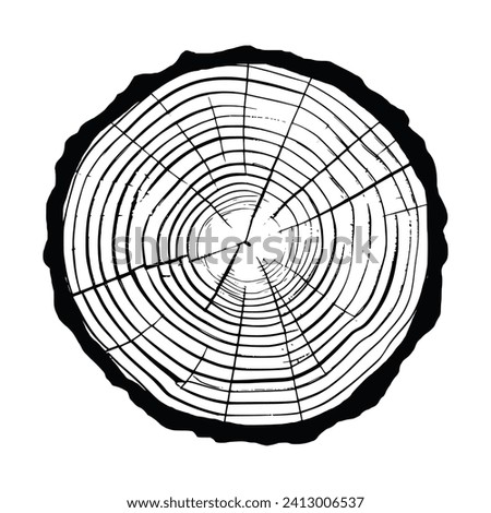 Log cut, vector illustration. Tree rings pattern, shades of gray.