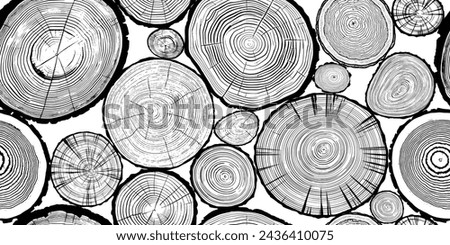 Log cut, seamless pattern, vector banner, tree rings pattern, shades of gray