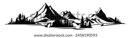 Silhouette mountain range and forest isolated on white background, vector design
