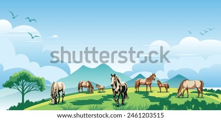 Similar – Image, Stock Photo Horses grazing in green meadow