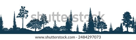 Silhouette of a forest, seamless border, isolated on white background	