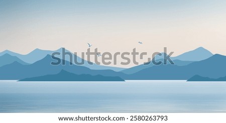 Image, Stock Photo Seascape with rocky shore during sunset