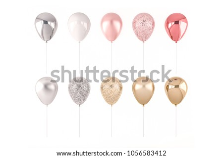 Set of 3D render pink, silver and golden balloons isolated on white background. Trendy realistic design 3d elements in pastel colors for birthday, presentation, promo, party or other events. ストックフォト © 
