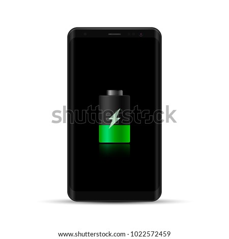 Realistic Mobile Phone with Charging Sign. Gadget isolated on white background. Vector.