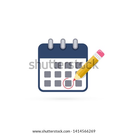 Calendar with pencil mark of Important event. Flat style concept for web vector illustration. Organizer.