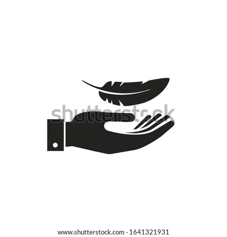 Hand with feather or bird quill icon, Vector isolated flat design illustration. Foto d'archivio © 