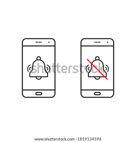 Turn off phone ringer icon. No bell on smartphone monitor. Vector isolated simple illustration.