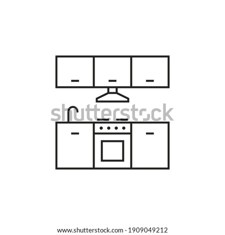 Kitchen furniture line icon, vector sign isolated on white background.