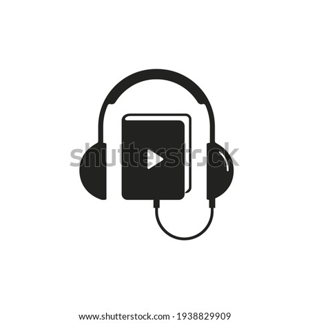 Headphones and book icon logo, audiobook online learning, Vector education concept. Flat design.