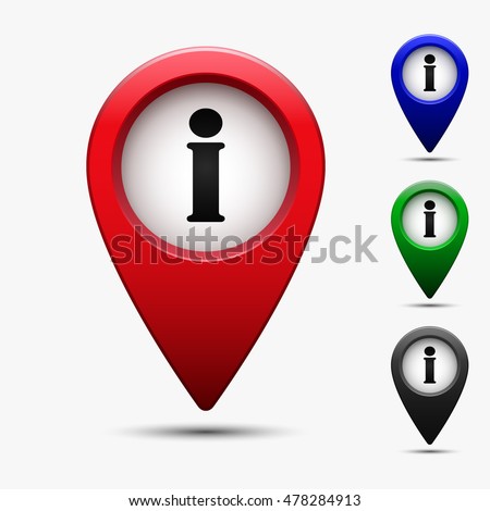 Colored map pointer with symbol info, information and reference. For location maps. Mark icon. Sign for navigation. Index location on map. Pointer location. Vector isolated ilustration.