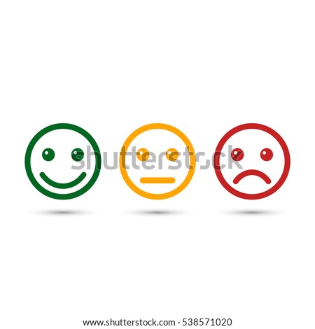 Smiley emoticons icon positive, neutral and negative, vector isolated illustration of red and green different mood.