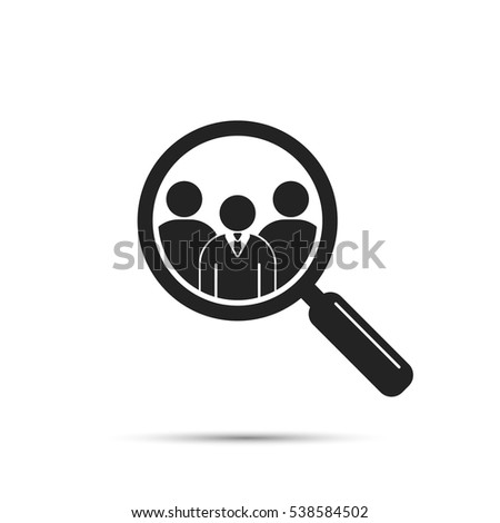 Search for employees and job, business, human resource. Looking for talent. Search man vector icon. Job search. Magnifying glass with men inside.