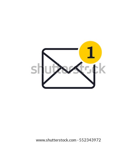 One new incoming message envelope with notification, vector object.