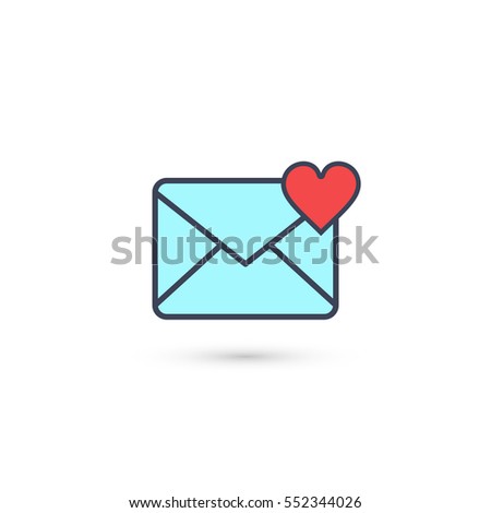 Envelope with Heart icon, vector blue isolated object.