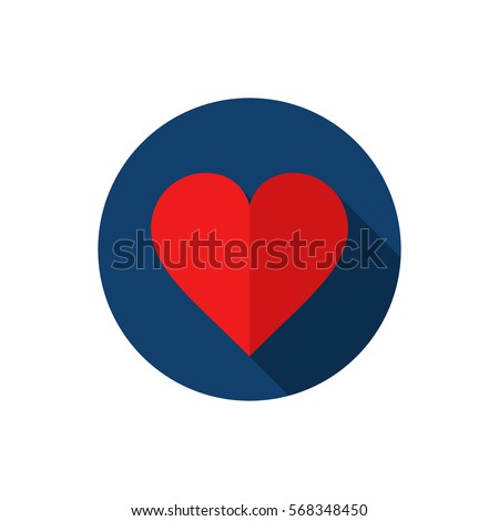 Heart icon circle logo with long shadow. Vector.