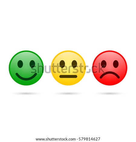 Smiley emoticons icon positive, neutral and negative, vector isolated evaluation illustration of red, yellow and green different mood.