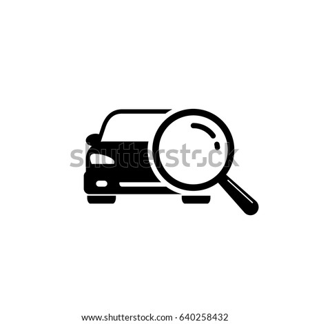 Looking for car selling icon, magnifying glass search car, vector logo illustration.