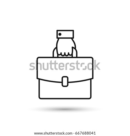 Hand with briefcase line icon, vector isolated outline illustration.
