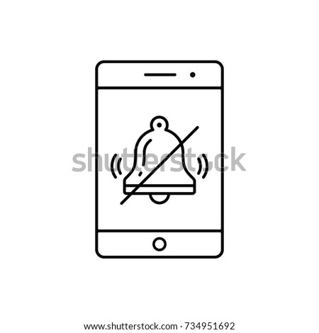 Turn off phone ringer line icon. No bell on smartphone monitor. Soundless mode. Vector outline illustration.