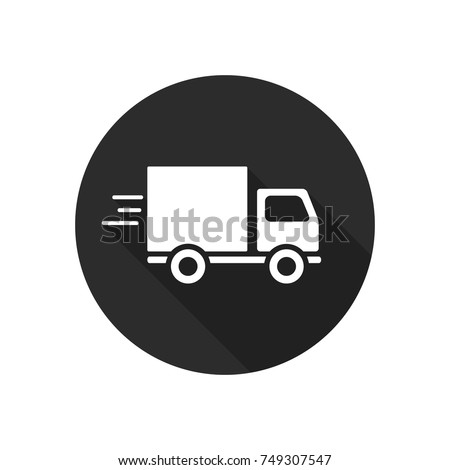Delivery truck icon isolated on round background. Vector simple illustration.