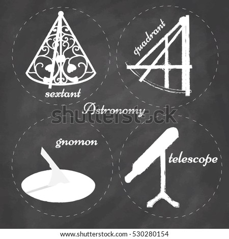 Vector set of Astronomy instruments of chalk board