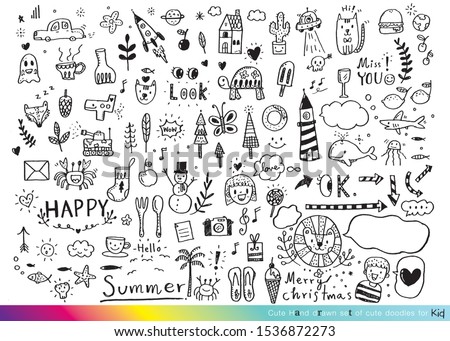Vector illustration of Doodle cute for kid, Hand drawn set of cute doodles for decoration,Funny Doodle Hand Drawn, Summer, Doodle set of objects from a child's life