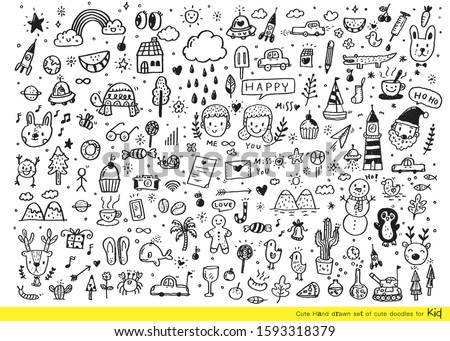 Vector illustration of Doodle cute for kid, Hand drawn set of cute doodles for decoration,Funny Doodle Hand Drawn, Summer, Doodle set of objects from a child's life