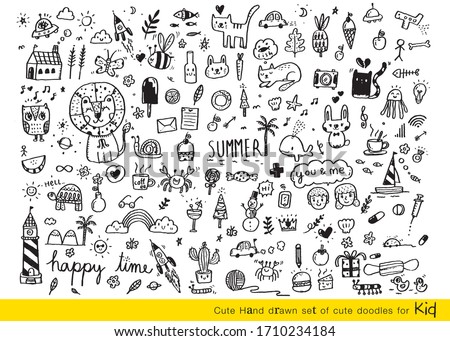 Vector illustration of Doodle cute for kid, Hand drawn set of cute doodles for decoration,Funny Doodle Hand Drawn, Summer, Doodle set of objects from a child's life

