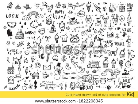 Vector illustration of Doodle cute for kid, Hand drawn set of cute doodles for decoration,Funny Doodle Hand Drawn, Summer, Doodle set of objects from a child's life