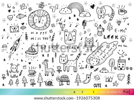 Vector illustration of Doodle cute for kid, Hand drawn set of cute doodles for decoration,Funny Doodle Hand Drawn, Summer, Doodle set of objects from a child's life