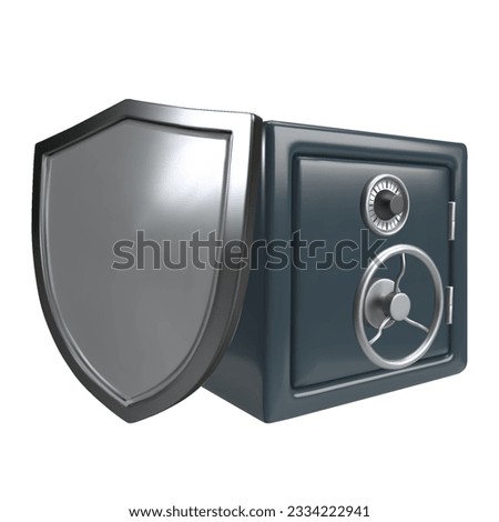 Vector illustration of steel safe and shield. The concept of security of money, investment deposits.