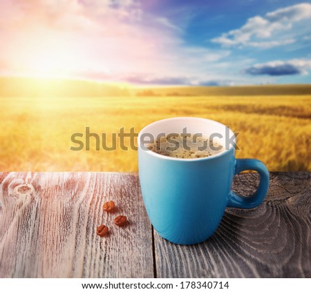 cup of morning coffee at sunrise