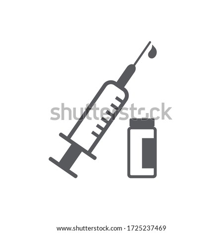 Injection icon. Simple vector. Contour syringe sign with needle and medication. Vaccination.