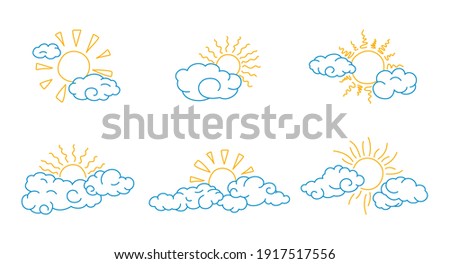 Baby cute print elements. Doodle sun with clouds. A simple doodle illustration.