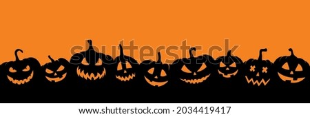 Black pumpkins silhouette. Halloween banner background with Jack o lantern.