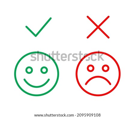 Emoji  icons and checkmark choice for checklist. Simple icon emoticon and approval check sign button.