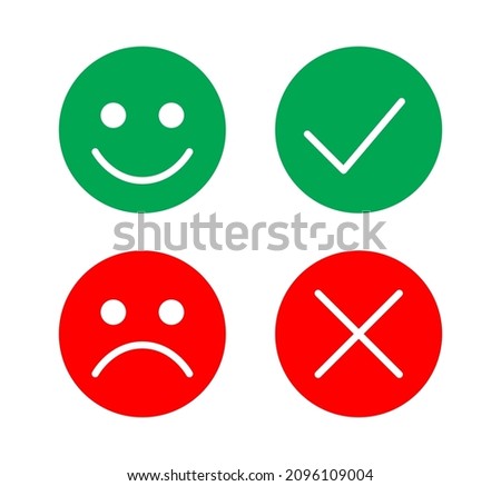 Check mark and cross icon. Green and red good and bad emoticon.