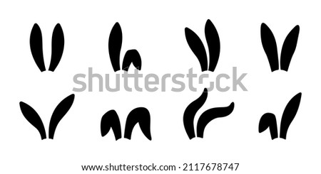 Collection of ears silhouette for happy Easter. Rabbit ears icons.