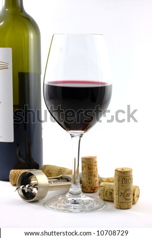 wine glass, bottle and opener