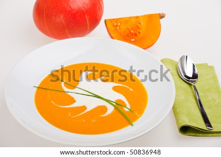 pumpkin soup with hokkaido and a spoon