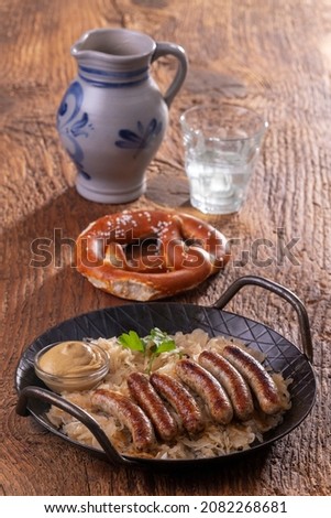 Similar – Image, Stock Photo Grilled nuremberger bratwurst. German sausages top view