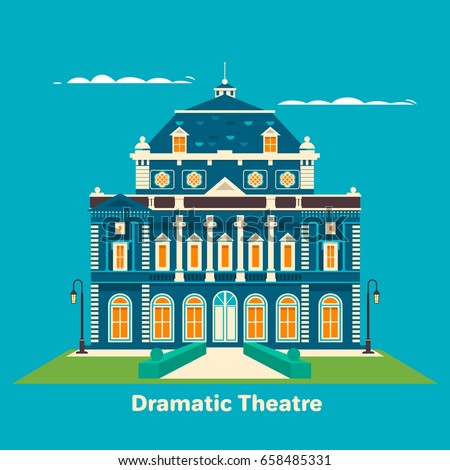 Grand theatre or theatre. Building for entertainment. Great for landmark and culture leisure, performance theme. Vector illustrator